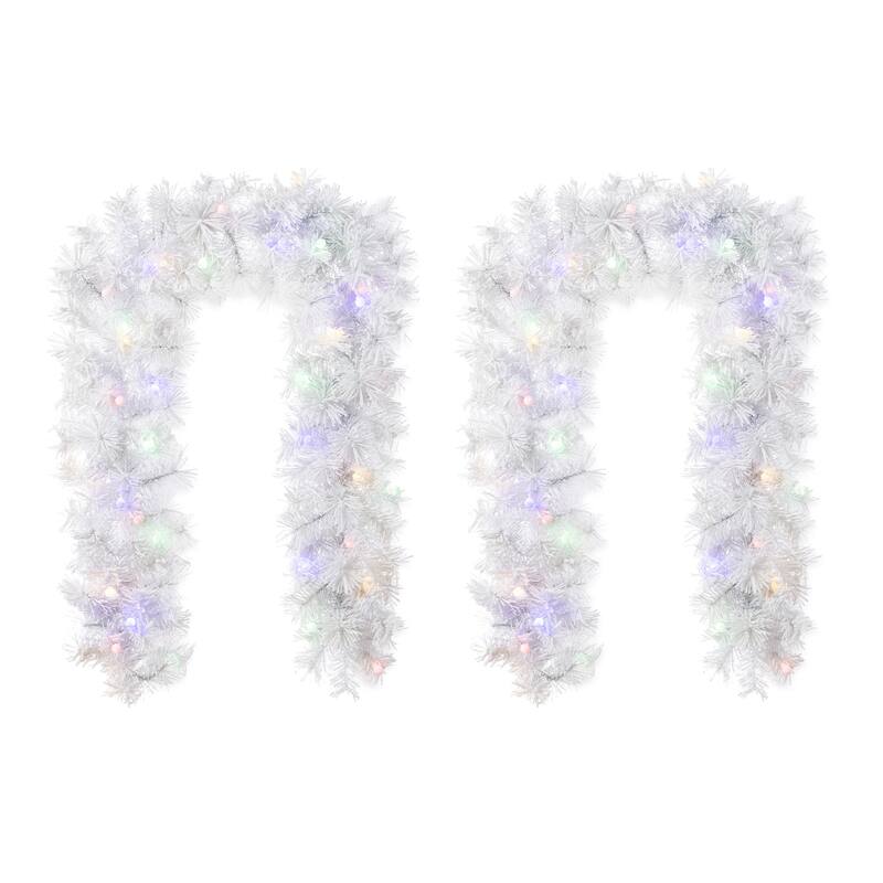 Glitzhome Pre-Lit Snow Flocked White/Greenery Pine Garland & Wreath & Teardrop - Set of 2 "6ft Garland" with White Pine