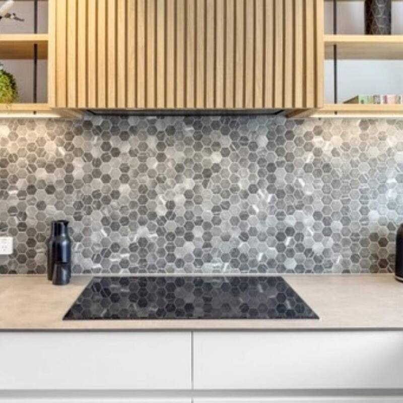 The Tile Life Eterna Hex 2x2 Graphite Glass Mosaic Floor, Backsplash & Wall Tile