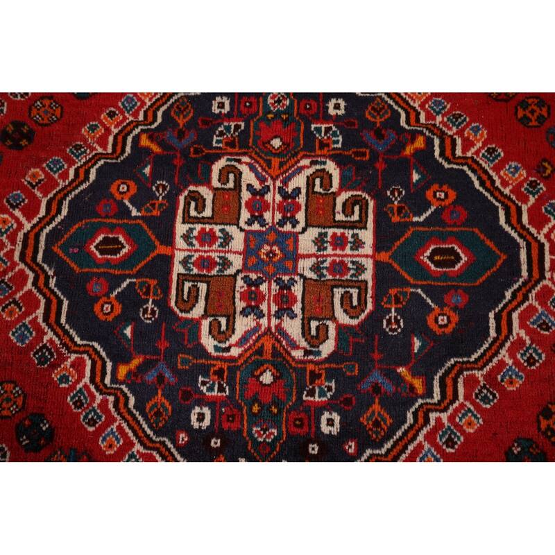 Hand Knotted Oriental 100% Wool Carpet Traditional Tribal Red Shiraz Area Rug - 9' 8'' X 6' 7''