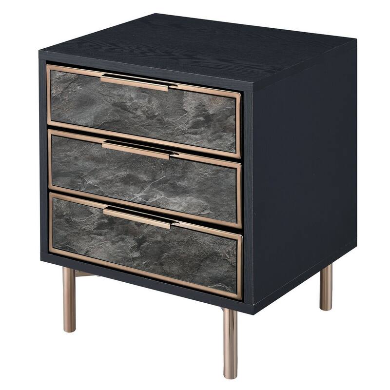 19 in. Black and Gold Rectangle Metal End Table with Storage Drawer for Convenience