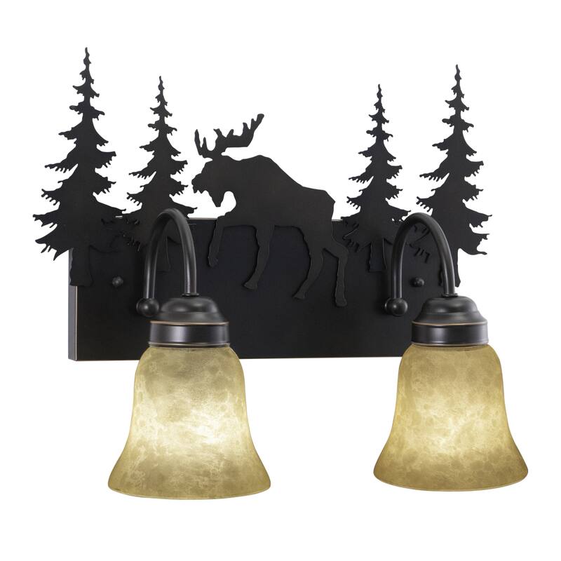 Yellowstone 2 Light Bronze Rustic Moose Bathroom Vanity Fixture - 16.75-in W x 13.75-in H x 7.75-in D