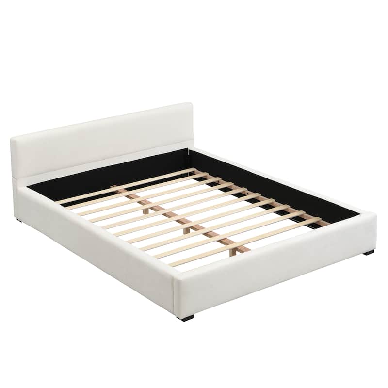 Christopher Knight Home-Zenobia Wide-Edge Polyester Upholstered Bed with Headboard