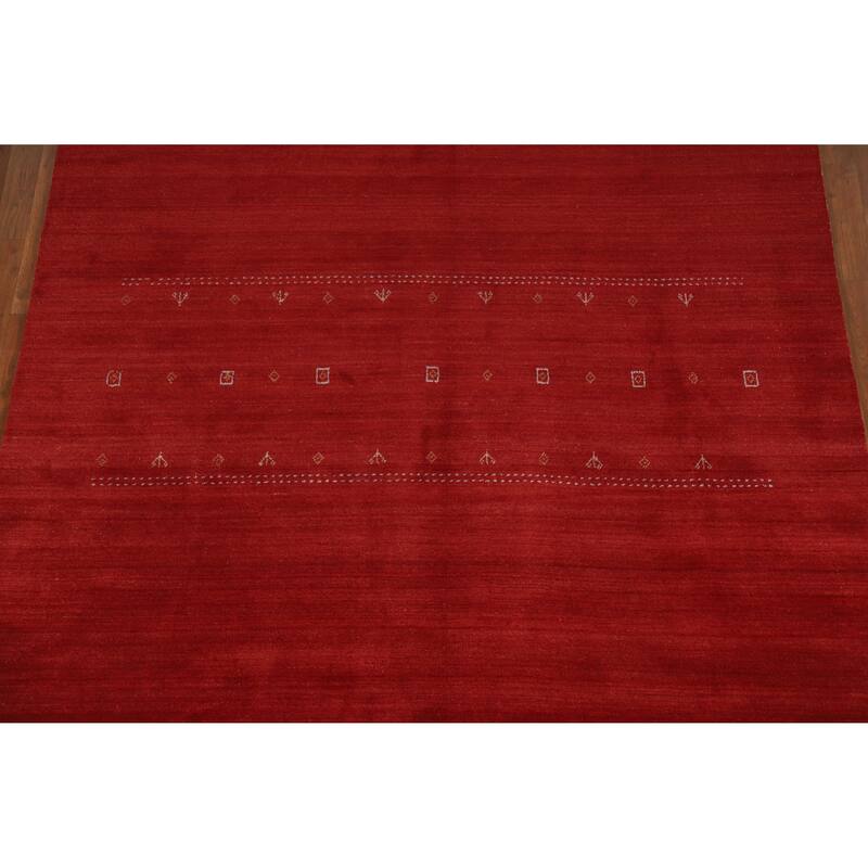 Hand Knotted Oriental 100% Wool Carpet Tribal Tribal Red Gabbeh Area Rug - 9' 9'' X 6' 8''