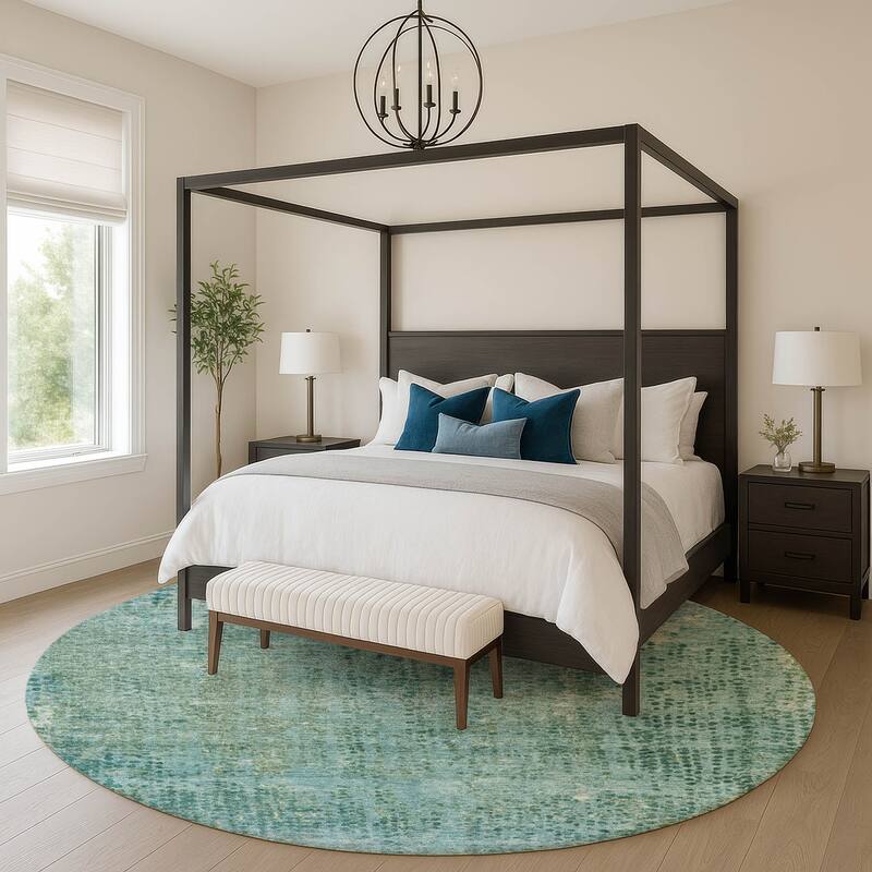 Premium Washable Super Soft Modern Imprints Mayfield Rug - Teal - 8' x 8'