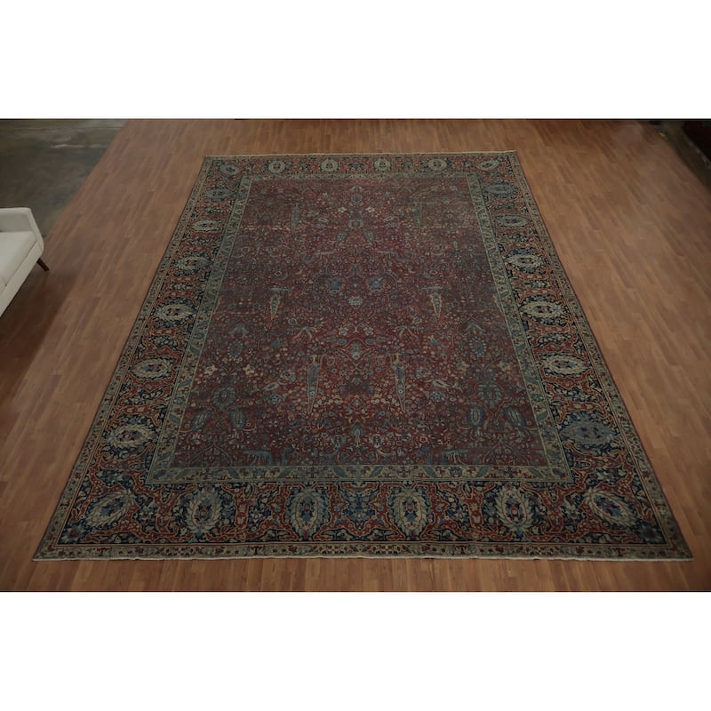Hand Knotted Oriental 100% Wool Carpet Traditional Floral Oranges & Rust Tabriz Area Rug - 17' 9'' X 12' 8''