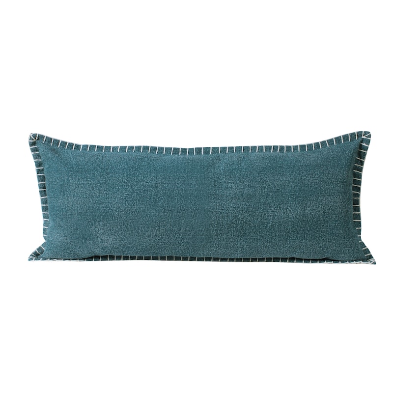Sevita Guapo Casual Solid Stitched Edge Cotton Throw Pillow - 14" x 36" - Cover Only - Emerald Green - Single