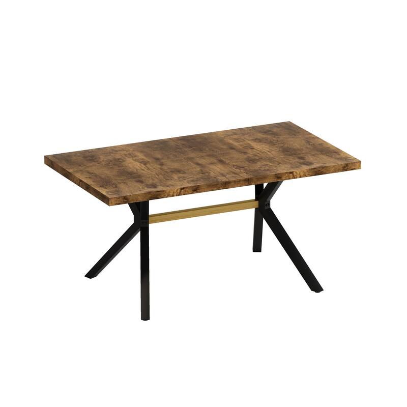 62.99"- 78.74" Rectangular Stretch Dining Table With Wooden Tabletop and Embossed Centerboard, Fine Sanded Iron Leg Base Stretch