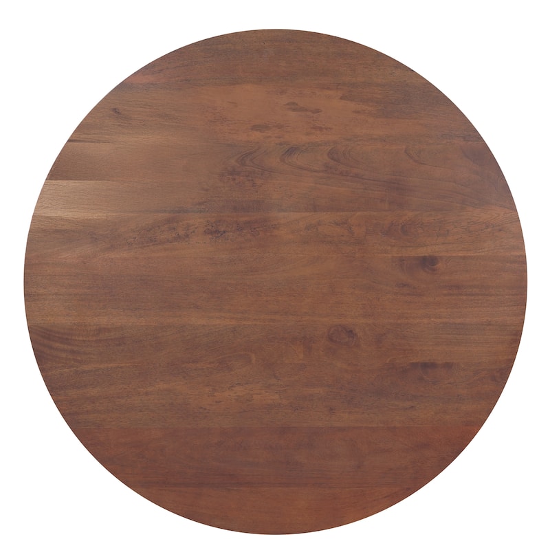 Koi Dining Table 42" Round Top Handmade Ambre Brown Mango Wood Octagonal Pedestal Base
