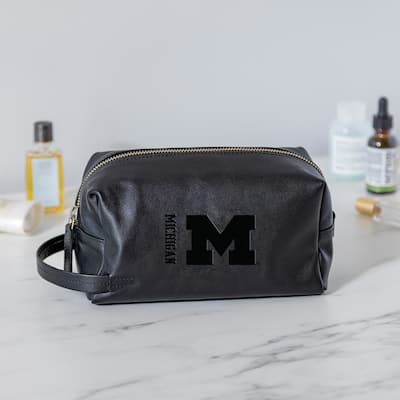 University Of Michigan, Hybrid Leather Lined Toiletry Bag with Handle, Black