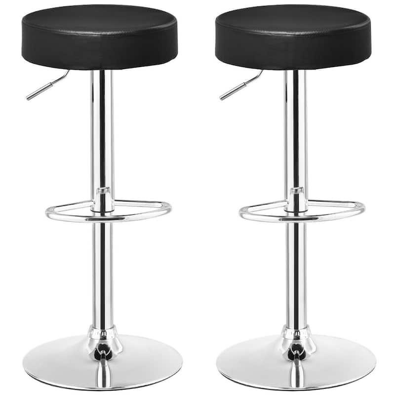 Costway Set of 2 Adjustable Round Leather Seat Hydraulic Swivel Bar