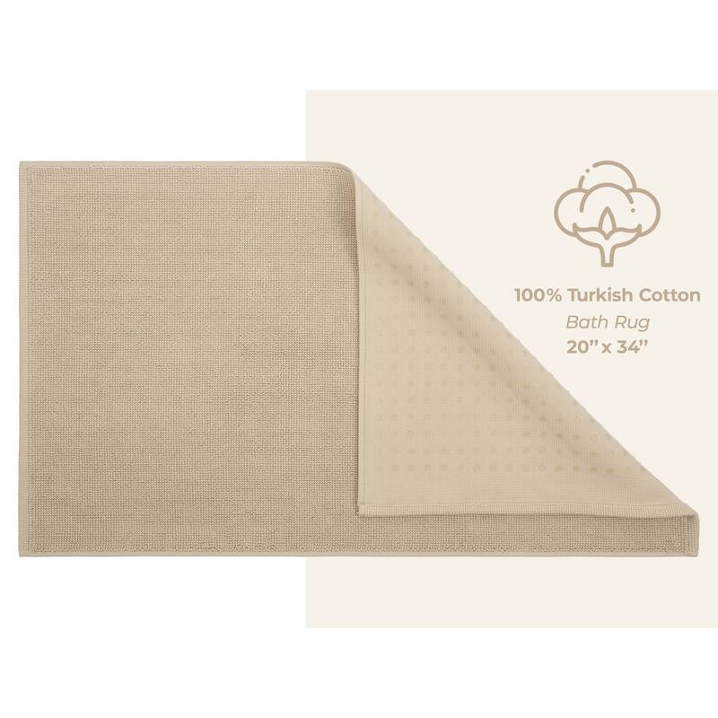 American Soft Linen 100% Cotton Bath Mat Rugs, 20x34 inches Slip Resistant Bottom Base Bath Mats for Bathroom
