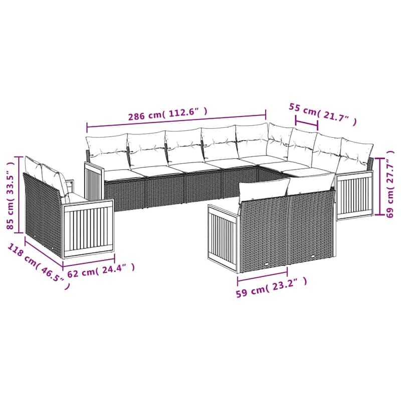 vidaXL Patio Sofa Set with Cushions Outdoor Conversation Furniture Poly Rattan