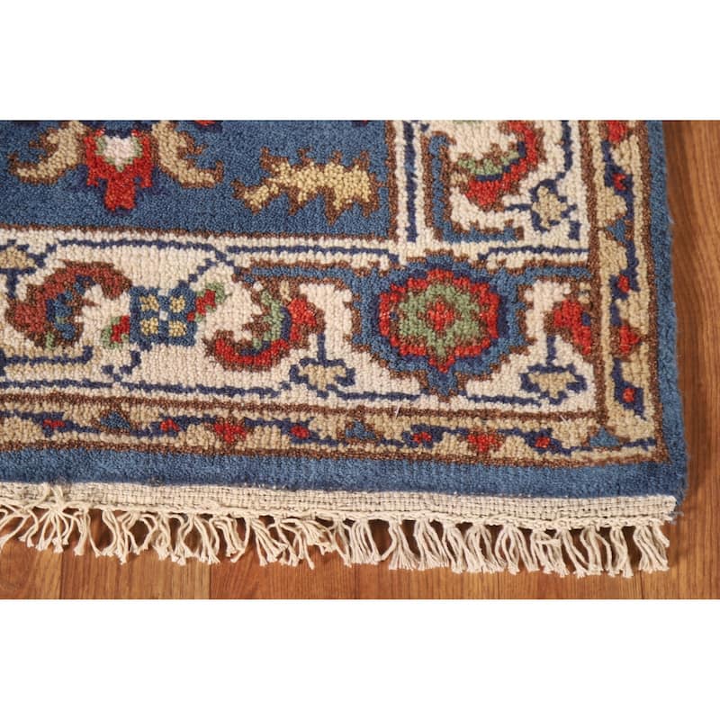 Blue Floral Oushak Indian Area Rug Hand-knotted Wool Carpet - 3'0"x 4'9"