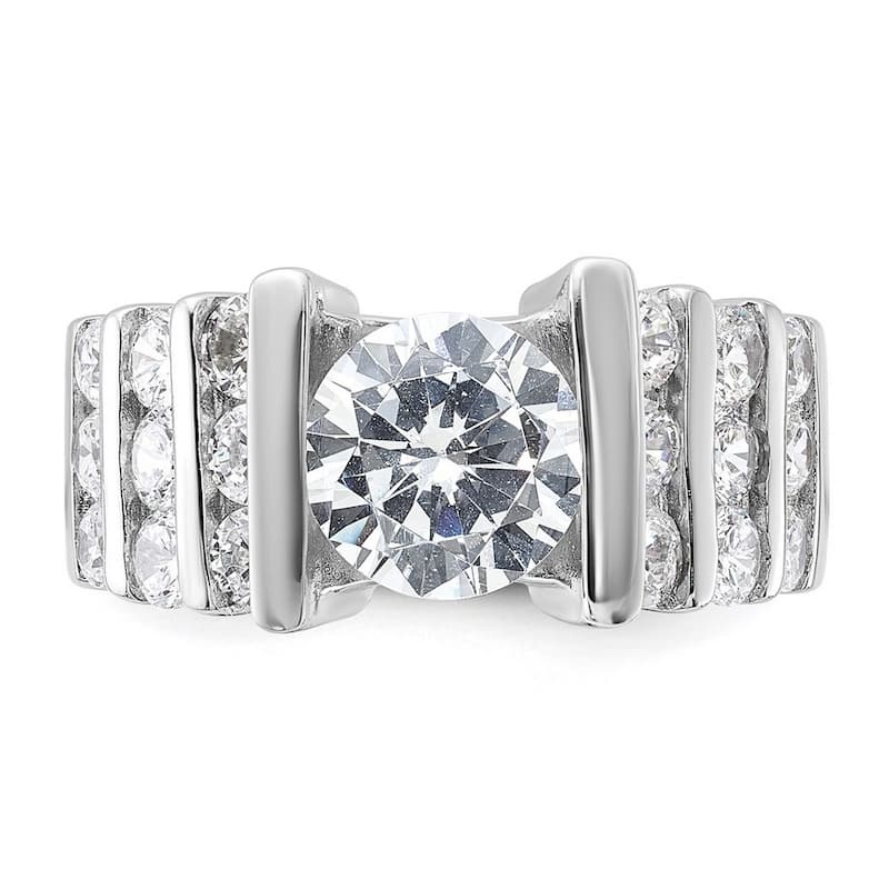Curata 925 Sterling Silver Polished Open back CZ Cubic Zirconia Simulated Diamond Ring