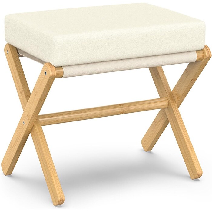 Vanity Stool Chair Foldable Makeup Stool with Bamboo X Legs Beige Beige On Sale Bed Bath Beyond 40112249
