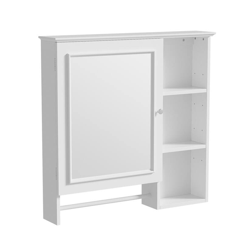 GDFStudio - Rosdale Modern Wall Mounted Bathroom Storage Mirror Cabinet with Adjustable Shelves, Open Storage and Towel Rack