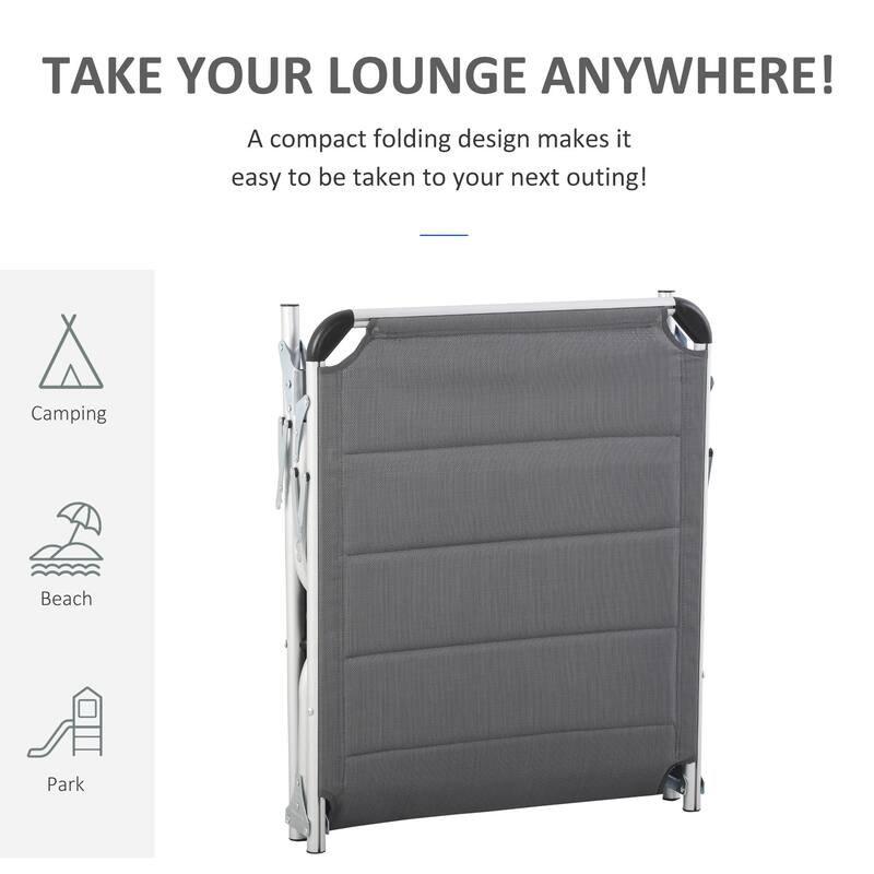 Sunbed folding chaise lounge with upholstered seat and pillow