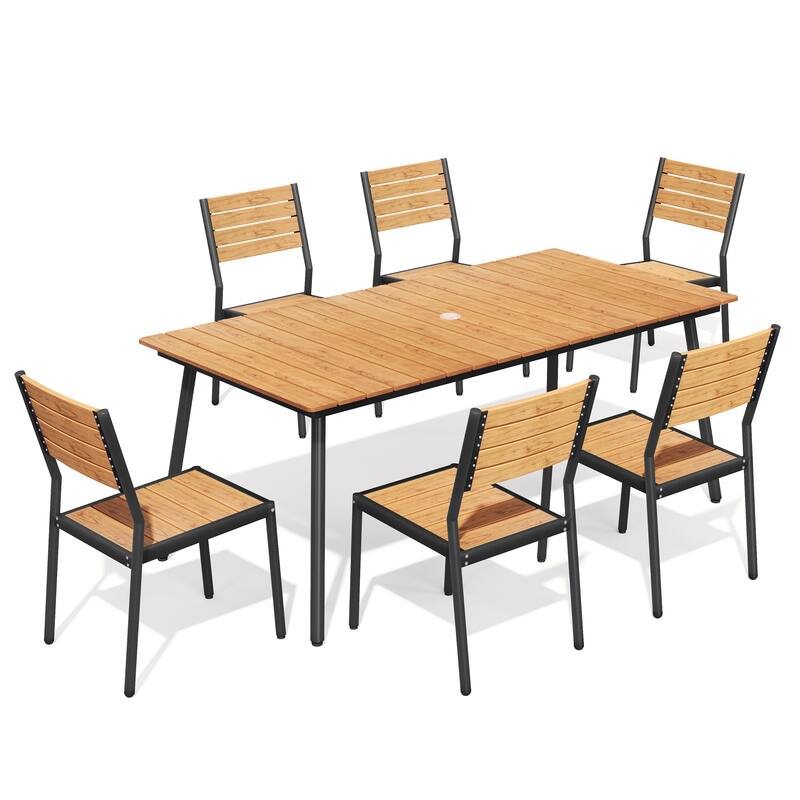7-Piece Outdoor Aluminum Rectangular Dining Sets Table with Chairs