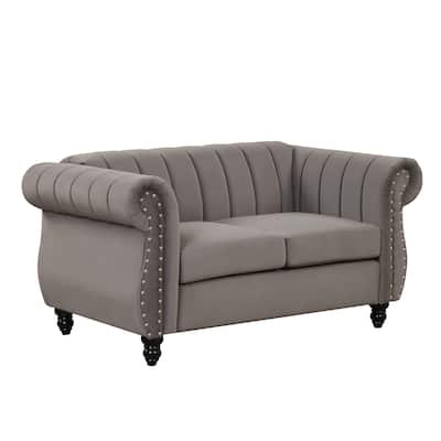 Gray Upholstered Loveseat Couch Tufted Backrest Settee with Buttoned