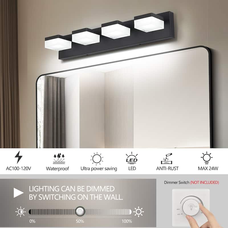Modern LED Vanity Light, 4-Lights Wall Sconce for Bathroom and Mirror, Sleek Minimalist Design, Energy-Efficient