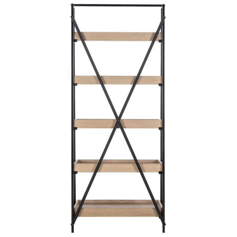 SAFAVIEH Sanzia Oak/ Black Etagere - 25' x 14' x 63' - 25Wx14Dx63H