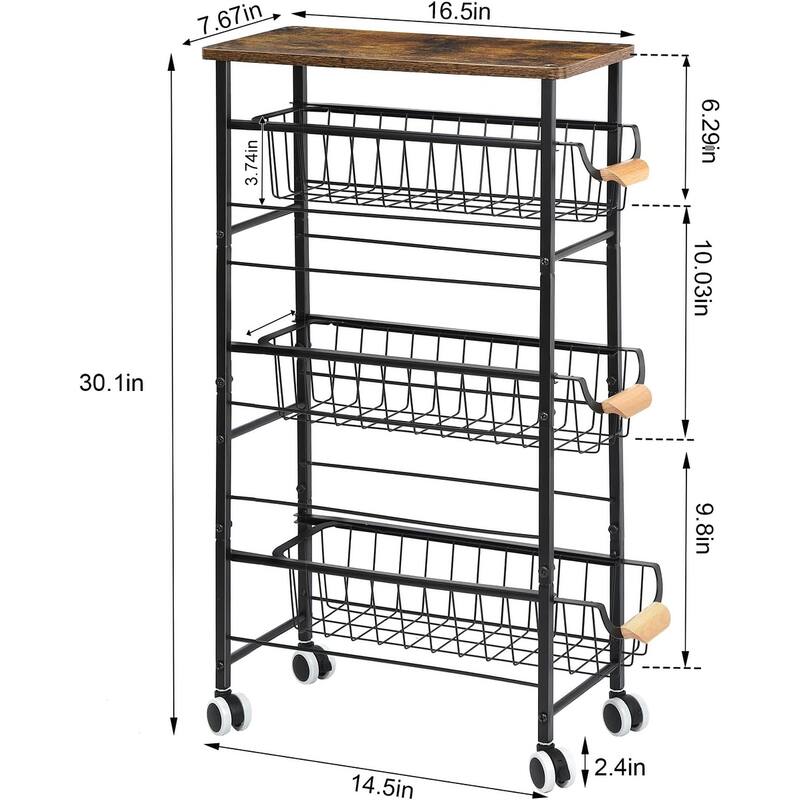 4-Tier Slim Storage Cart with Slide-Out Wire Baskets - 1PCS