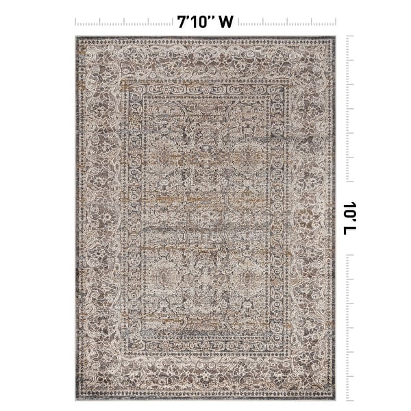 dimension image slide 5 of 7, World Rug Gallery Vintage Border Stone Gray Indoor High-Low Area Rug
