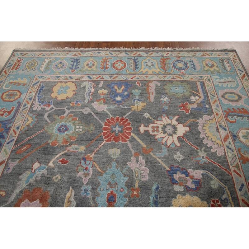 Gray Floral Oushak Oriental Area Rug Wool Carpet - 7'9"x 9'11"