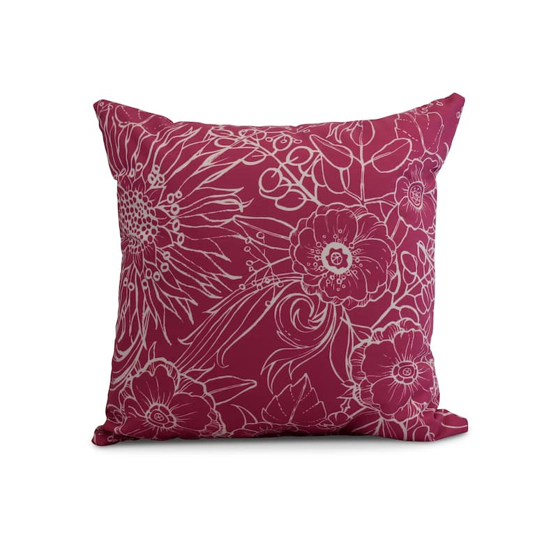 20 x 20 Inch Zentangle 4 Floral Print Outdoor Pillow - Pink