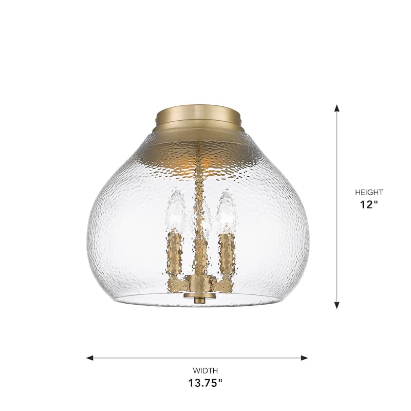 Ariella 13.75" Wide 3-Light Semi-Flush with Hammered Clear Glass