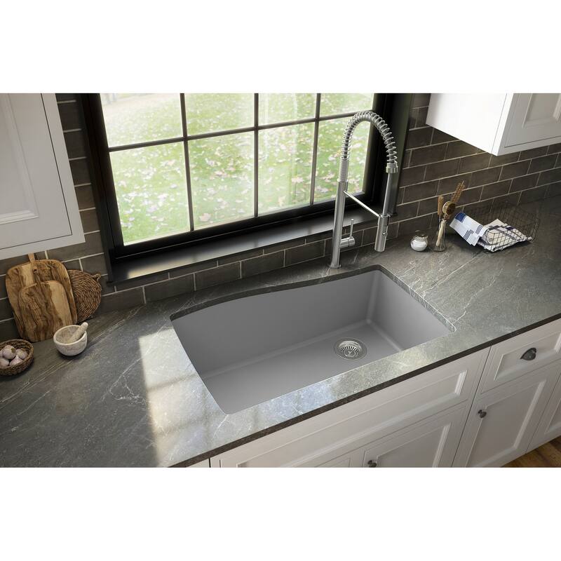 Karran Undermount Quartz Composite 33 in. Single Bowl Kitchen Sink with Accessories