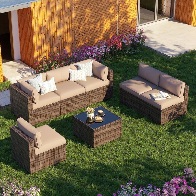 AOXUN Wicker Rattan Outdoor Sectional Sofa Set with Coffee Table