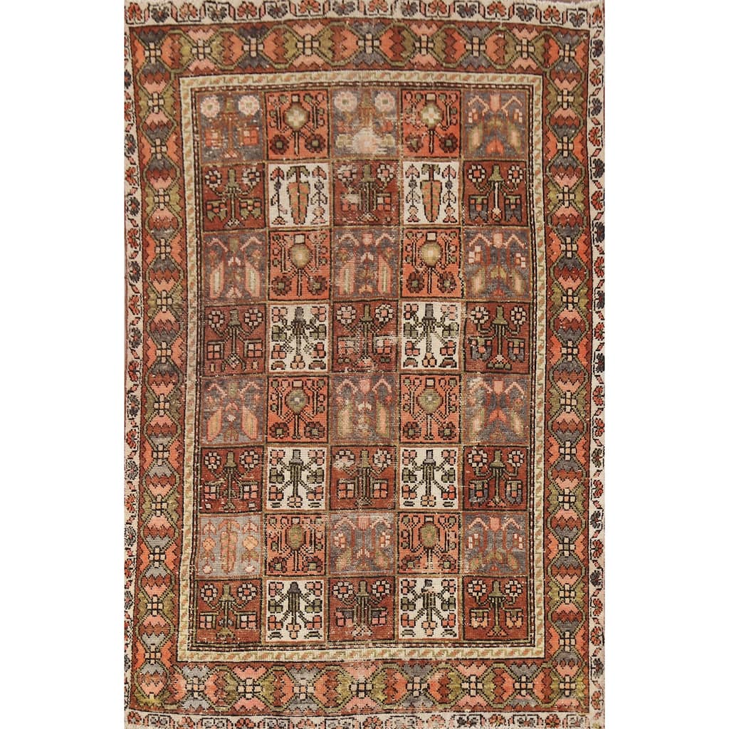 Hand Knotted Oriental 100% Wool Carpet Traditional Geometric Oranges & Rust Bakhtiari Area Rug - 9' 7'' X 6' 7''