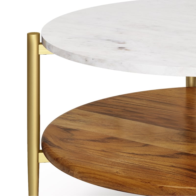 WYNDENHALL Fleetwood Round Coffee Table in White/Natural - 30" d x 30" w x 17" h