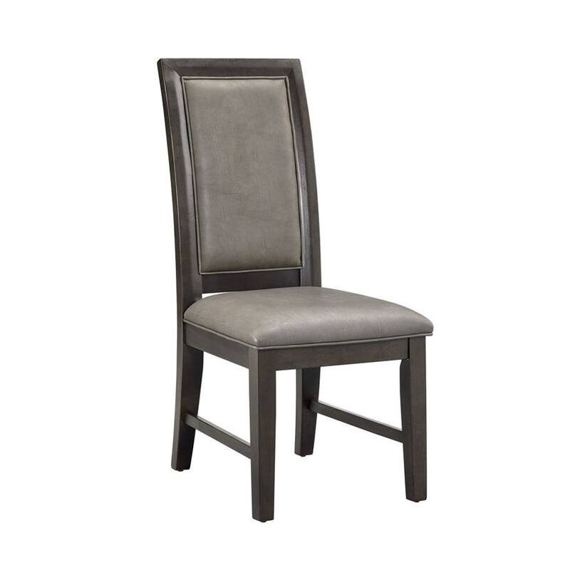 Side Dining Chair Set of 2, Gray Faux Leather, Espresso Brown Wood