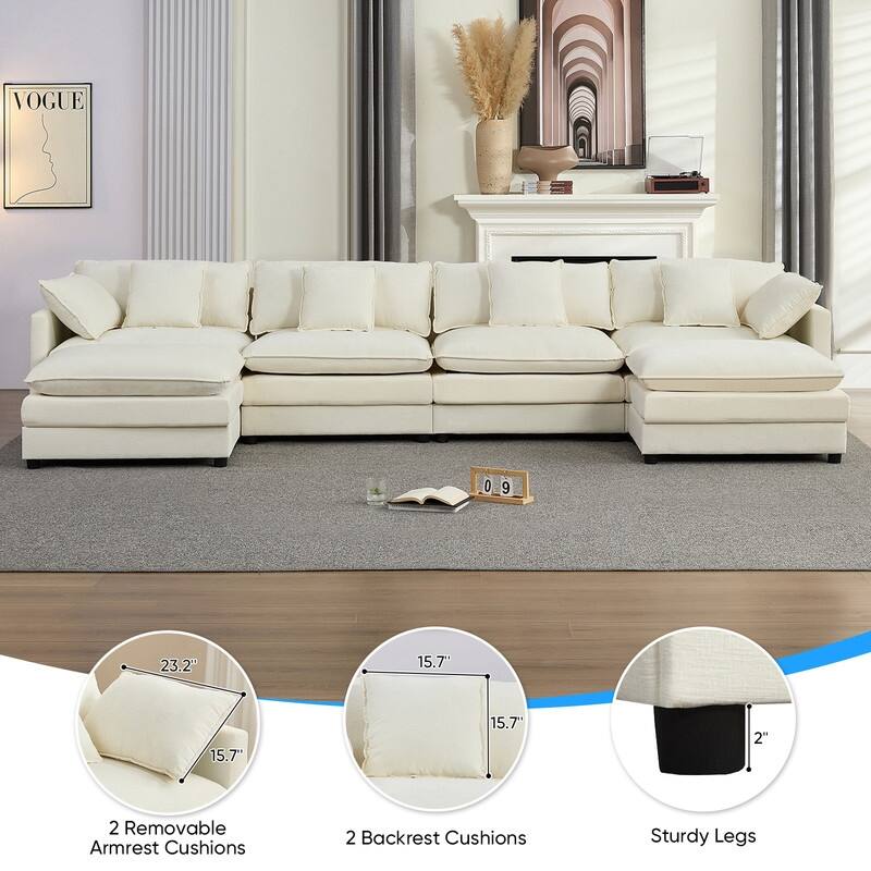 Mixoy 148''Oversized Modular Sectional Sofa, U-Shaped 6-Seater Chenille Upholstered Deep Seat Sofa with 2 Movable Ottomans - 4+2