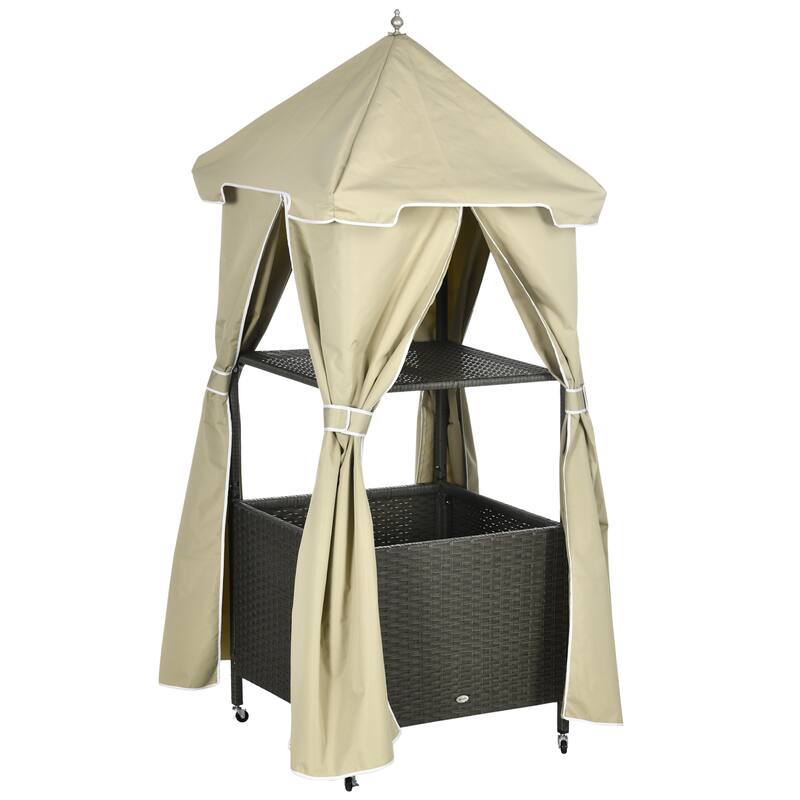 Outsunny Outdoor Towel Valet Caddy, Covered Poolside Towel Holder Rack