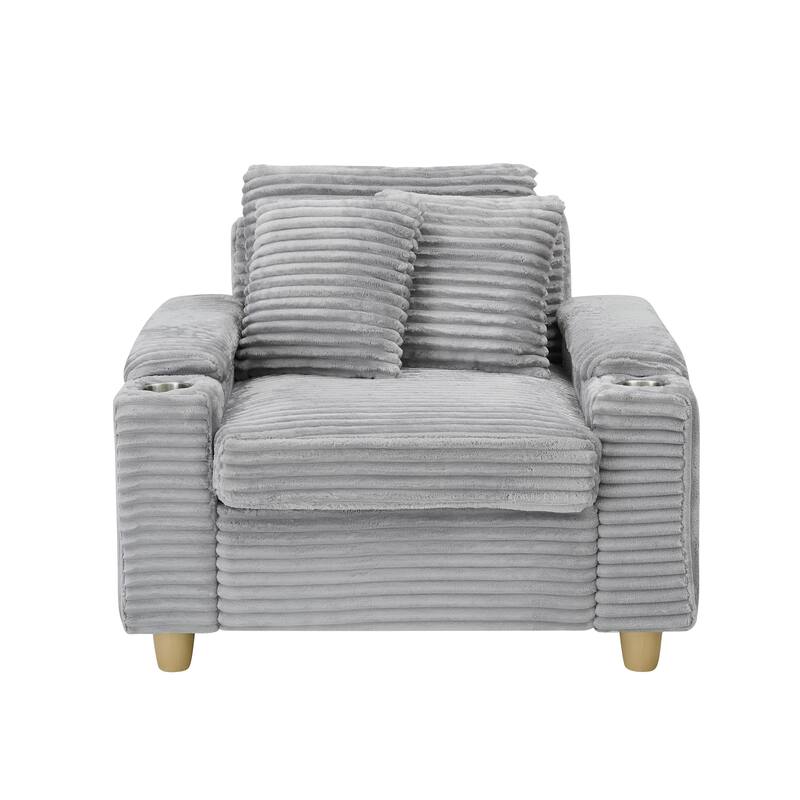 Grey Corduroy Single Sofa with Storage and Comfort Features