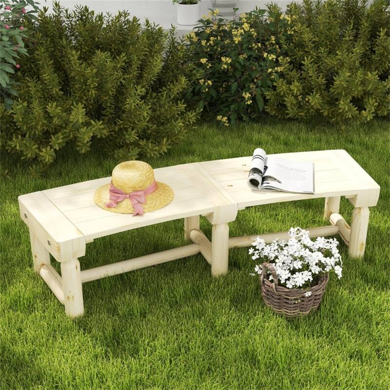 Natural Fir Wood Outdoor Garden Bench with Slatted Waterproof Surface for 2 Seats - 58.25" L x 20" W x 15.75" H