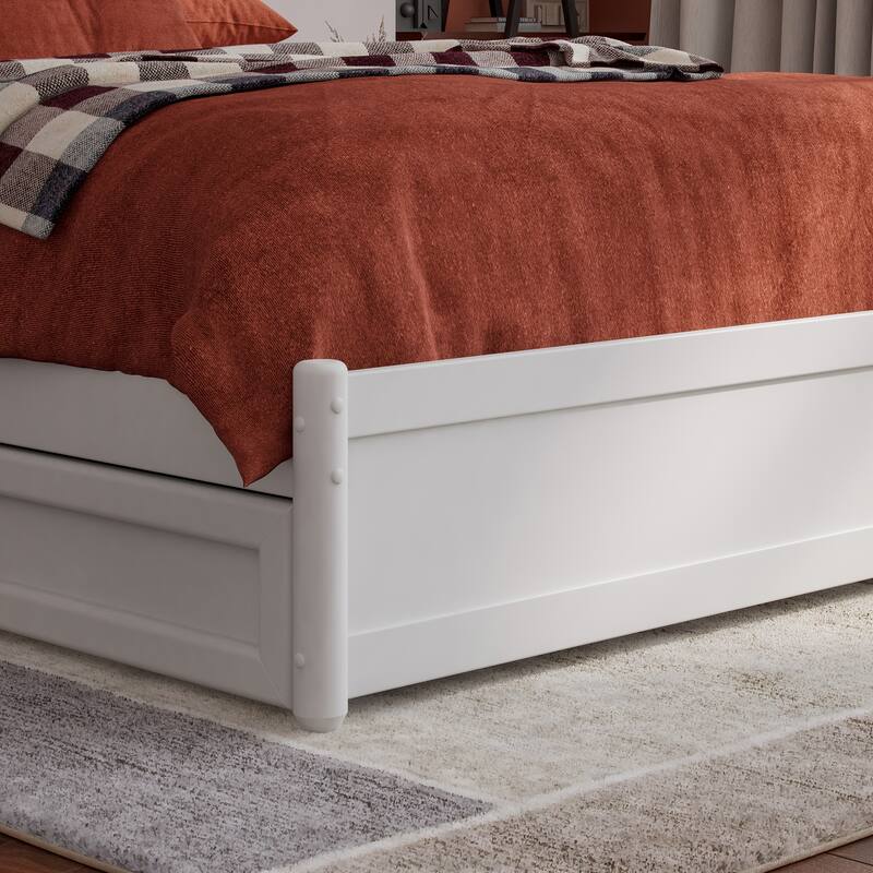 Barcelona Full Panel Platform Bed with Twin Trundle in White