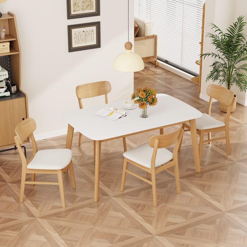 Mid-Century Modern 5-Piece Dining Table Set with Upholstered Chairs by Harper&Bright Designs