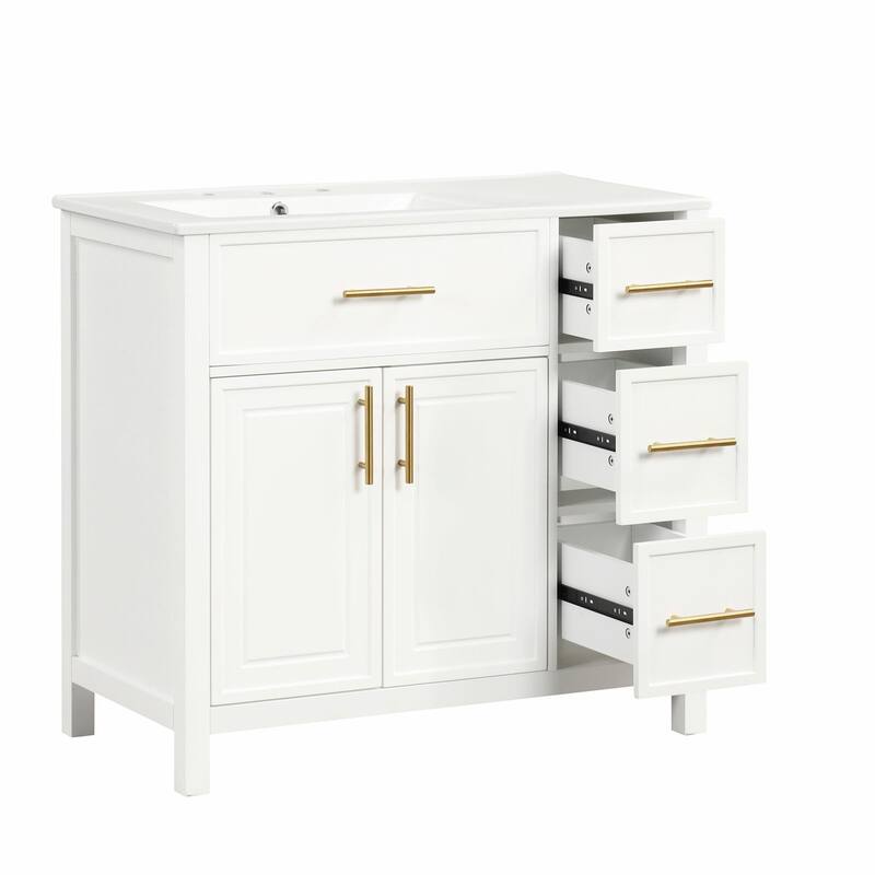 36" Bathroom Vanity with Sink Top, Cabinet with Two Doors and Three Drawers