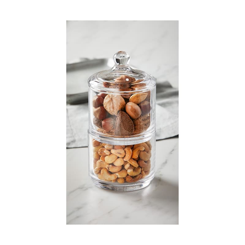 White Glass Stacking Jar with Lid 24oz Decorative Canister Kitchen Accessory 8.3in H x 4.1in Dia Hand Wash Only