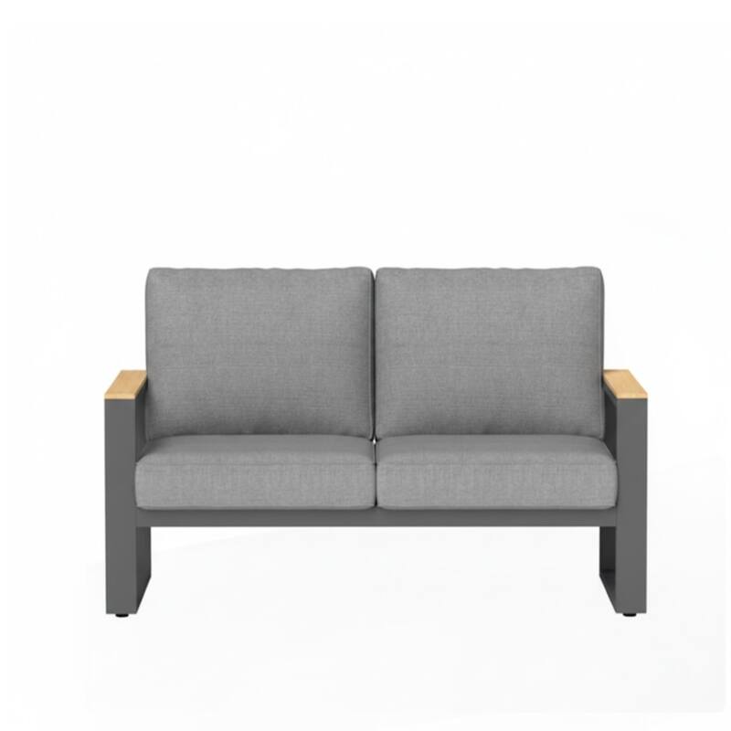 52" Aluminum Patio Loveseat Sofa with Thick Gray Cushions
