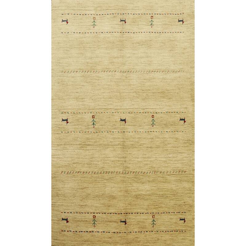 Hand Knotted Oriental 100% Wool Carpet Tribal Animal Pictorial Yellow & Gold Gabbeh Area Rug - 5' 6'' X 3' 6''