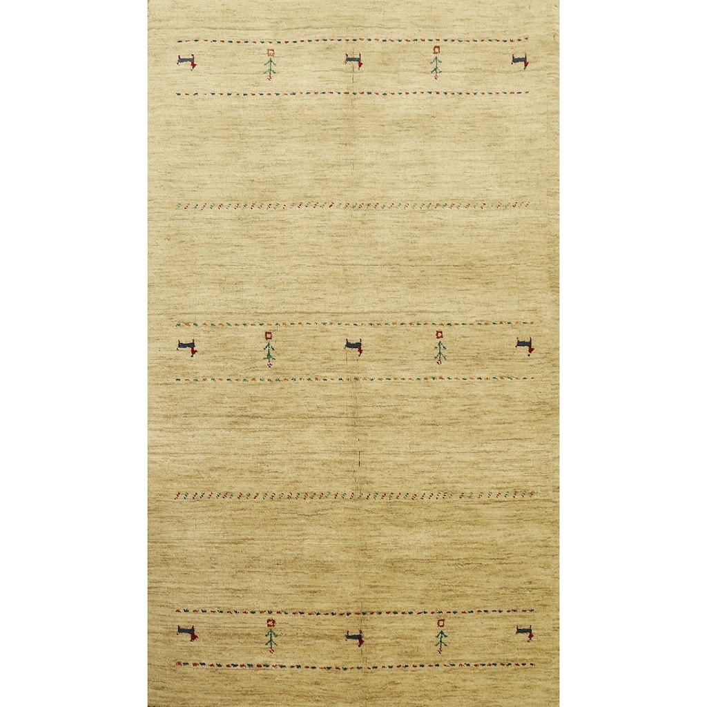 Hand Knotted Oriental 100% Wool Carpet Tribal Animal Pictorial Yellow & Gold Gabbeh Area Rug - 5' 6'' X 3' 6''