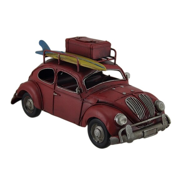 Loaded Up Beach Bound Red Retro Surfer Car Statue - 4.75 X 9.75 X 4.5 inches