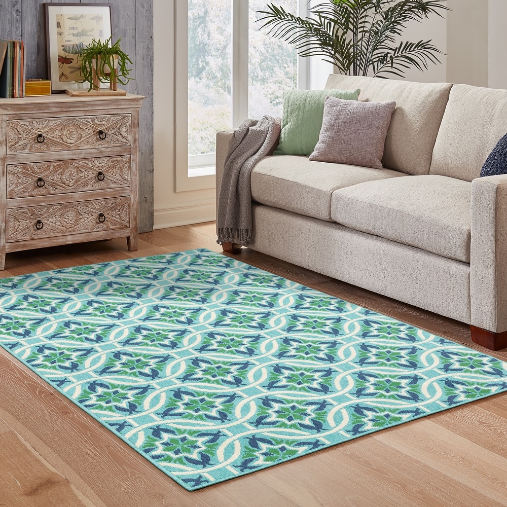 Style Haven Martinque Floral Indoor-Outdoor Blue/ Green Area Rug