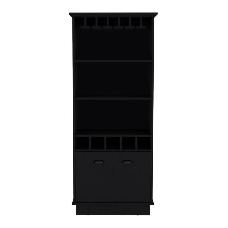 Dundee 70-Inch High 10-Glass Bar Cabinet with 5 Cubbies