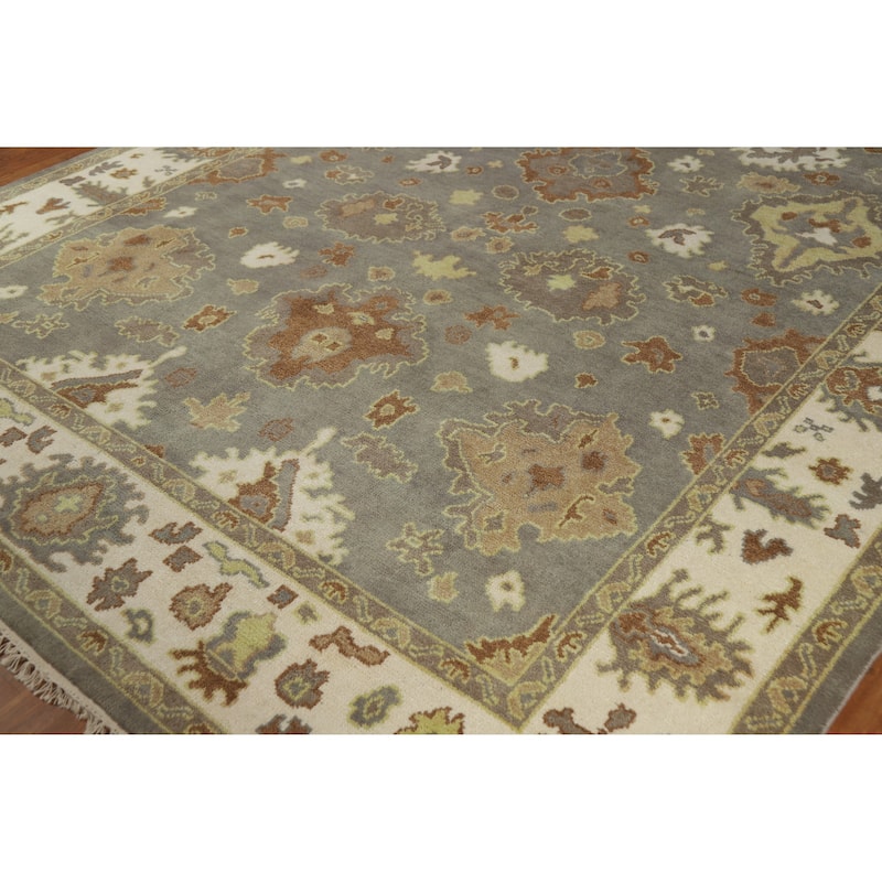 Gray Oushak Indian Area Rug Hand-Knotted Transitional Wool Carpet - 8'1" x 10'2"